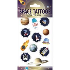 Space Tattoos, 12 pieces, temporary tattoos for kids, featuring planets, astronauts, rockets, aliens, and UFOs - Tattoo