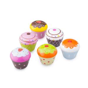 New Classic Toys Cupcake Assortment, 6 cupcakes din lemn, mâncare de joacă pentru copii - Joacă alimente