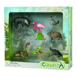 CollectA Wild Life 8 darabos kézzel festett figurából álló készlet, amely különféle állatokat tartalmaz, köztük flamingót, kapibarákat, kígyót, békát, teknőst, csincsilla és két pangolint - Collecta