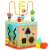 In Garden Top 5 in 1 Activity Cube wooden toy for toddlers, featuring a shape sorter, clock, maze, bead maze, and gears