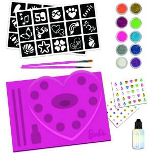 Barbie My Glitter Tattoo Set mit Schablonen, Glitzer, Kleber, Pinseln und Steinen - Lisciani