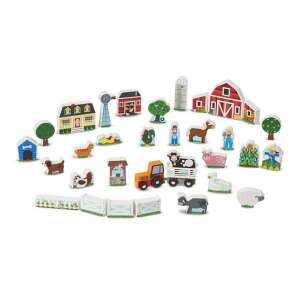 Melissa & Doug Fa Farm & Tractor Játék Szett, 33 darabos, tartalmaz farm állatokat, épületeket és egy traktort - Figura