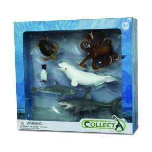 Collecta 6-piece ocean animal figure set, including a shark, dolphin, octopus, penguin, turtle, and beluga whale - Figure
