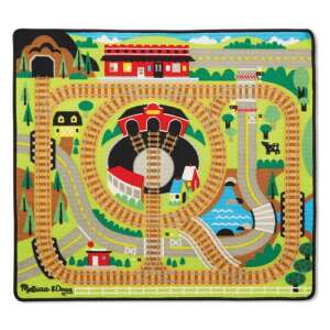 Игрална подложка Melissa & Doug Train Rug, голяма игрална подложка с дизайн на железопътна линия, за да играят децата с играчки влакове - Melissa & Doug
