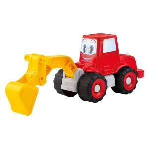 Happy Trucks kotrógép játék, 36 cm, piros és sárga műanyag építőipari jármű rajzfilm arccal - Androni