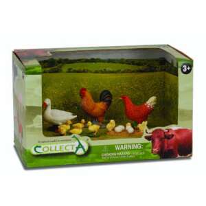 Collecta Country Life Farm Animals Playset, 5 db-os készlet, valósághű farmi állatok, tartalmaz kakast, tyúkot, kacsát és csibéket, tökéletes a képzeletbeli játékhoz - Collecta