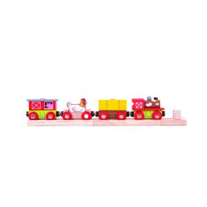 BigJigs Toys Wooden Train with Farm Animals, a fun and educational toy for kids - Train, rail element, motorway