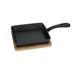 Excellent Houseware Gusseisen Tapas-Pfanne mit Bambus-Serviertablett, Schwarz - Koch- & Backgeschirr
