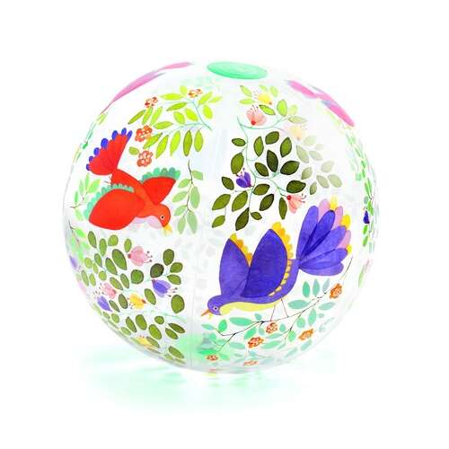 Djeco Birds Ball, inflatable beach ball with colorful bird design, 35 cm diameter