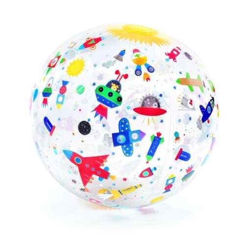 Djeco Space Ball, inflatable beach ball with space theme design, 35 cm diameter