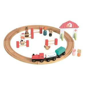 Set de tren din lemn Egmont Toys cu animale de la fermă și figurine - Tren, element feroviar, autostradă