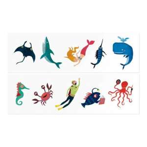 Londji Tengeri Tetoválások - 10 színes ideiglenes tetoválás tengeri lényekkel, mint például sellő, cápa, bálna és polip - Londji