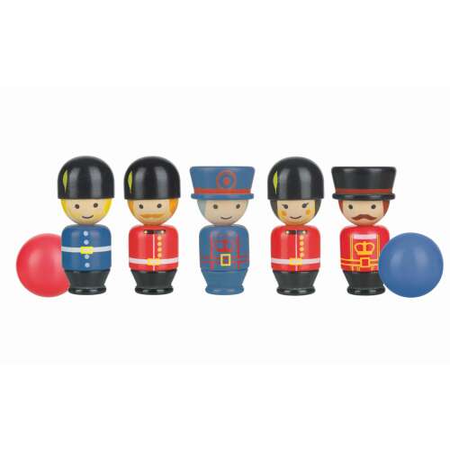 Orange Tree Toys London Skittles wooden bowling set with 5 London soldier figures and 2 balls