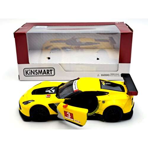 Kinsmart Chevrolet Corvette C7.R öntött fém modell autó, sárga fekete és piros részletekkel, 1:32 méretarányú, nyitható ajtókkal - Autó és jármű