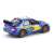 Kinsmart 1:32 méretarányú fém modell autó, Subaru Impreza WRC 2007, kék sárga és arany részletekkel, hátsó nézet