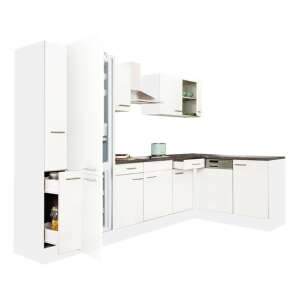 Yorki 310 weiße Eckküchenzeile mit Kühl- und Gefrierschrank. Modernes Küchenmöbel-Set. - Leziter