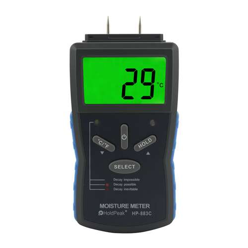 HOLDPEAK 883C Univerzális, digitális nedvességmérő, 6-42%, beépített mérőcsúcs, hord táska.