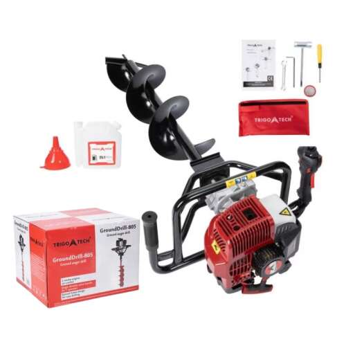 TrigoTech Ground-Drill-365, 2 ütemű motor, 1.5kW, 52CC, fúró földhöz, talajfúró, fúrógép, tartozékokkal, kézikönyv, szerszámok, üzemanyag palack, tölcsér - Földfúró