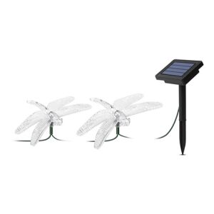 LED dragonfly solar string lights with solar panel and ground stake on white background - String Light