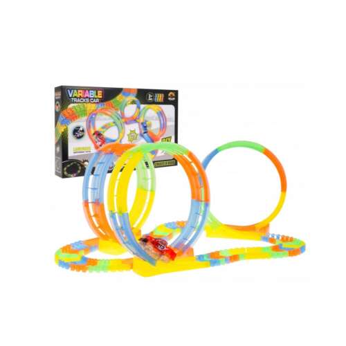 Glow in the dark race track with car, 148 pieces, build your own track, variable tracks car