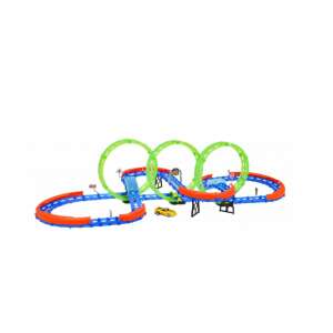 Glow in the dark race track with car, 74 pieces, for kids 3 years and up - Motorway & Parking Garage