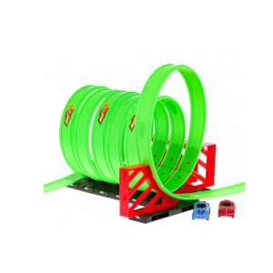 Track Racing extreme race track with 6 loops, 27 pieces, 185 cm long, for kids 3 years and up - Motorway & Parking Garage