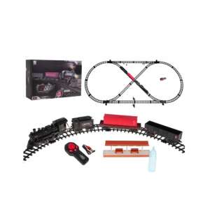 Remote control train set with smoke and sound effects, includes locomotive, carriages, track, and remote control - Ramiz