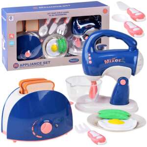 Play kitchen appliance set with mixer and toaster, blue and pink, for kids - Toy kitchen tool