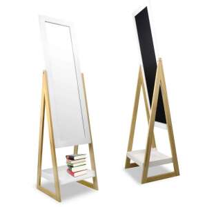Scandinavian Style Full-Length Floor Mirror with Shelf, White Wooden Frame, 149 cm 92322487 - Mirror