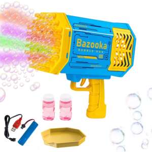 Pepita 69 Hole Battery Bubble Blower Gun cu LED Light + Gift Fluid #albastru-galben