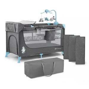 Kinderkraft JOY multifunkciós utazóágy kék színben, pelenkázó asztallal, tároló zsebekkel és játékos mobilal - Utazóágy és Kiegészítői