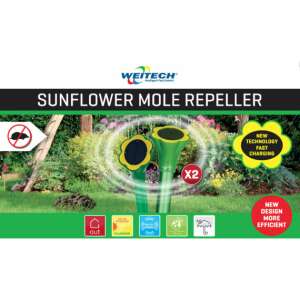 Weitech Sonnenblumen-Maulwurf-Abwehr, 2er Pack, solarbetrieben, Ultraschall-Schädlingsbekämpfung, hält Maulwürfe von Ihrem Garten fern - Garten