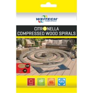 Weitech Citronella Compressed Wood Spirals, 10 pack with 1 holder, insect repellent, mosquito repellent, outdoor use - Landscaping