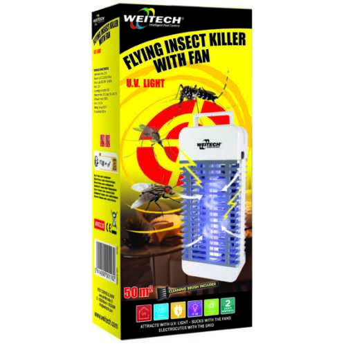 Weitech Flying Insect Killer with Fan, UV Light, 50m² coverage, electric insect trap, mosquito trap, fly trap