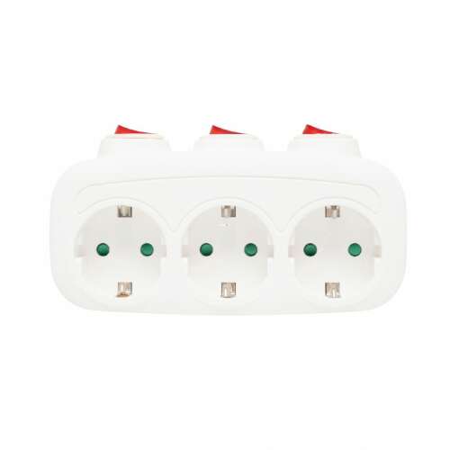 Home TPF 3K 3-way grounded power strip with individual switches, front view