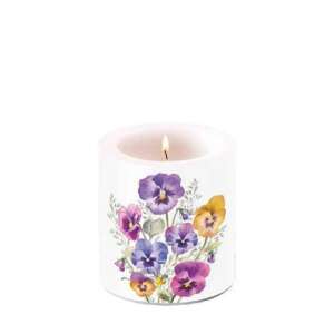 Pansies illatú gyertya, 8x7,5cm, fehér virágmintával - Lakberendezés