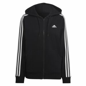 Front view of Adidas Women's Black Hoodie with White Stripes - Adidas Women's Sweater
