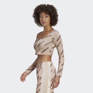 Adidas LS CR TOP Beige Crop Top - side view - Adidas Women's Sweater