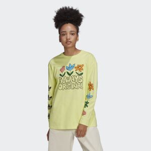 Adidas Always Original women's yellow long sleeve blouse with floral graphic - Adidas Women's Sweater