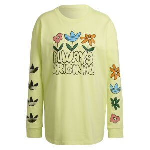 Adidas Always Original yellow long sleeve blouse with floral graphic on white background - Adidas Women's Sweater