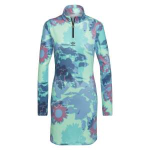 Adidas Originals women's dress, blue and green tie-dye pattern, long sleeves, high neck, zipper detail - Fashion & Clothing
