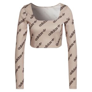 Adidas beige crop top with long sleeves and all-over logo print - Adidas Women's Sweater