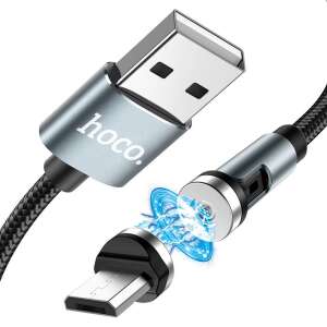 Hoco mágneses USB-Micro USB töltőkábel forgó fejjel, 1,2m, 2,4A, fekete - Hoco