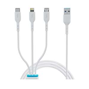 BWOO X173 3 az 1-ben USB kábel, fehér, 1 méter, Lightning, Type-C, MicroUSB, 3A töltés - Bwoo