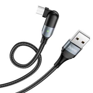HOCO U100 USB-ről Micro USB-re töltőkábel, 1,2m, fekete, 180 fokos csatlakozó, 2,4A - Hoco