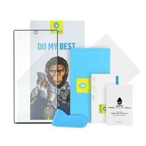 Mr. Monkey 5D ívelt prémium edzett üveg kijelzővédő fólia Samsung Galaxy A14 4G / LTE (A145) - Fekete kerettel, tisztító készlettel - Blueo