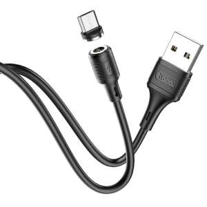 HOCO mágneses USB-MicroUSB töltőkábel, fekete, 1 méter - Hoco