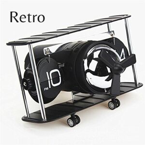 Retro repülőgép óra, analóg, klasszikus design, Automatikus visszatérés, fém, fekete