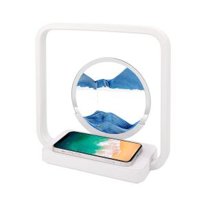 15W-os vezeték nélküli töltő LED lámpa okostelefonhoz, állítható fényerő, 3 fényárnyalat, USB tápegység, homokkeverő díszítés, ABS anyag, BRAGUS, Fehér-Kék