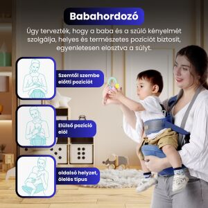 Ergonomikus babahordozó, biztonsági öv típusa, biztonsági övvel, oldalsó zsebek tároláshoz és palackhoz, maximális súly 30 kg, maximális tartási szög 30 fok, BRAGUS, Kék
